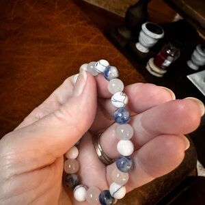 Handmade Beaded Blue and White stretch Bracelet